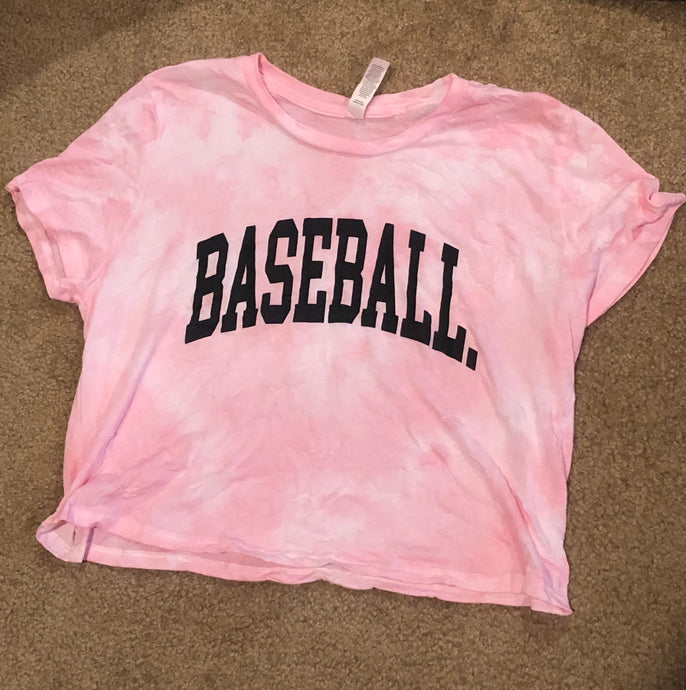 Tie-Dye Pink Crop Baseball. Tee